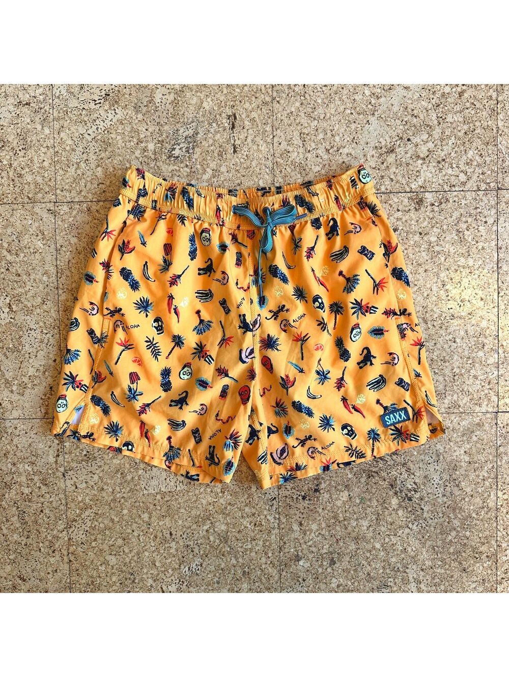 SAXX Oh Buoy 2N1 Swim Shorts Men's Small 5" Volley Lined Yellow Remote Island